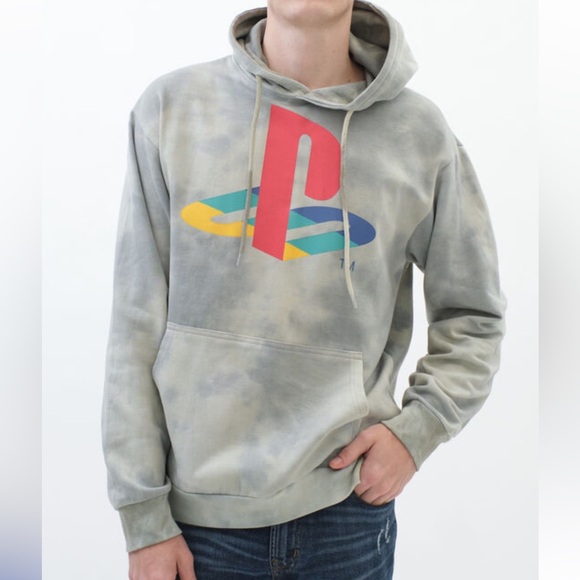 Sony Playstation Men's Tie Dye Hoodie Size Medium Sweatshirt Y2K Gamer Pull On - Picture 1 of 11